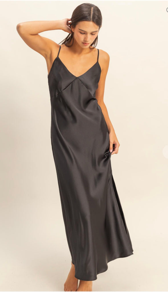 Harper Satin Midi Dress- Chestnut