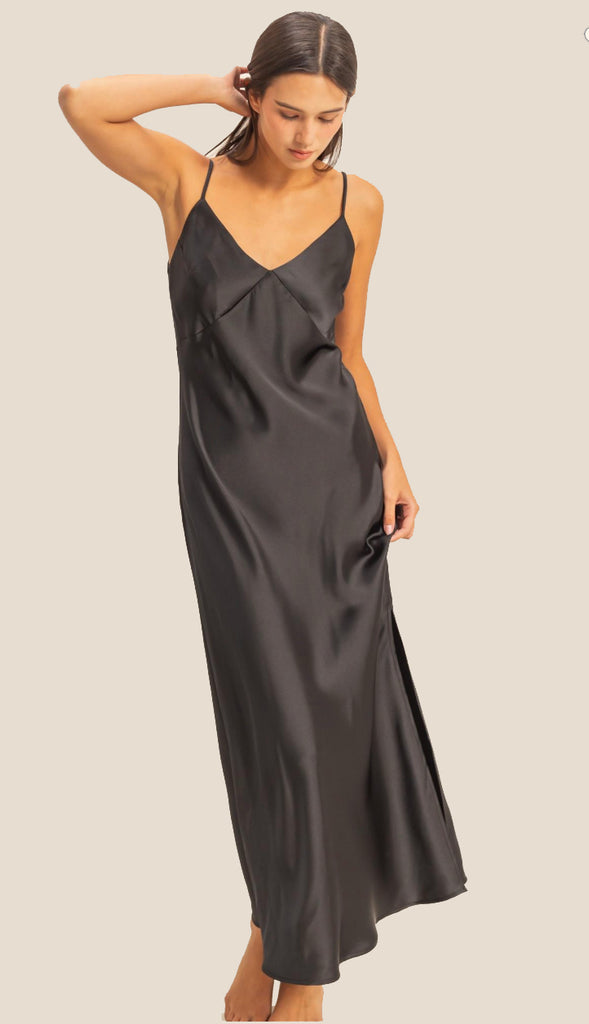 Harper Satin Midi Dress- Chestnut