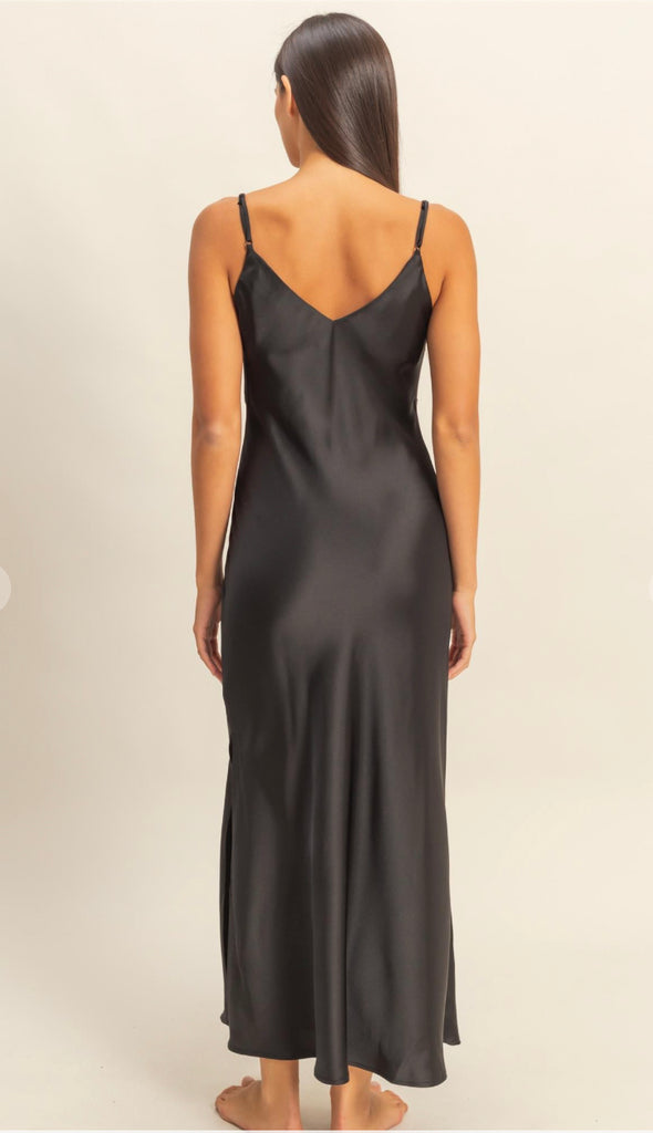 Harper Satin Midi Dress- Chestnut