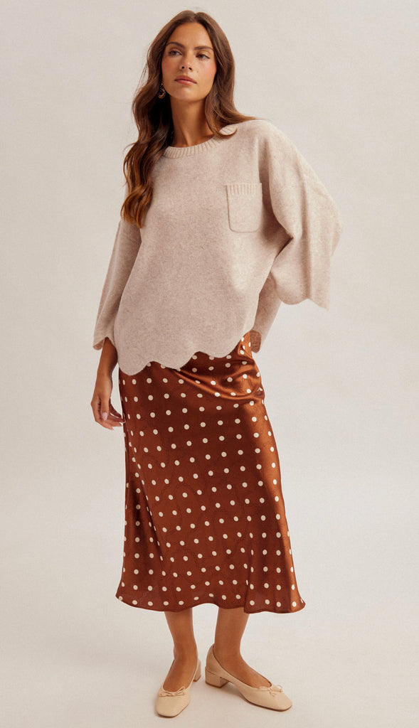 Sadie Scalloped Edge Sweater- Oatmeal