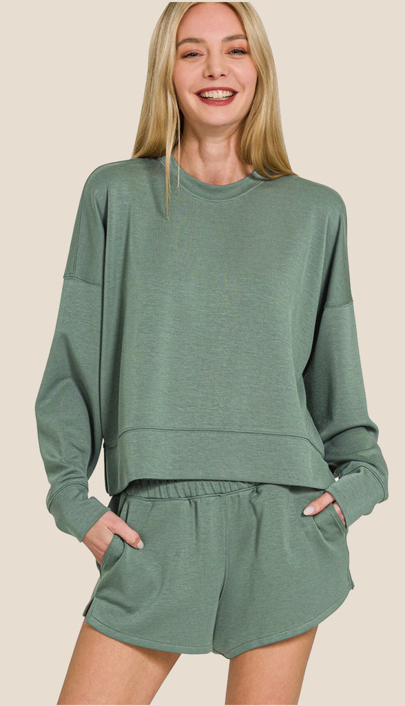 Scuba Sweatshirt And Shorts Set- Rose