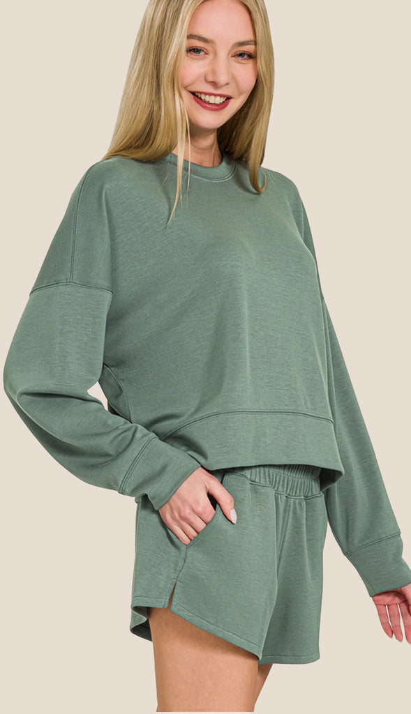 Scuba Sweatshirt And Shorts Set- Blue Grey