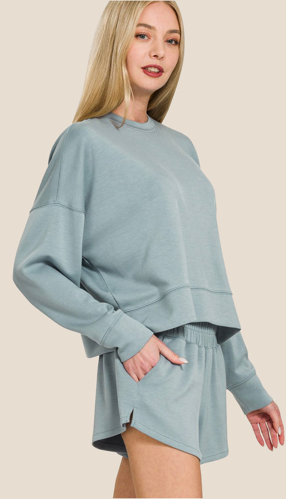 Scuba Sweatshirt And Shorts Set- Blue Grey
