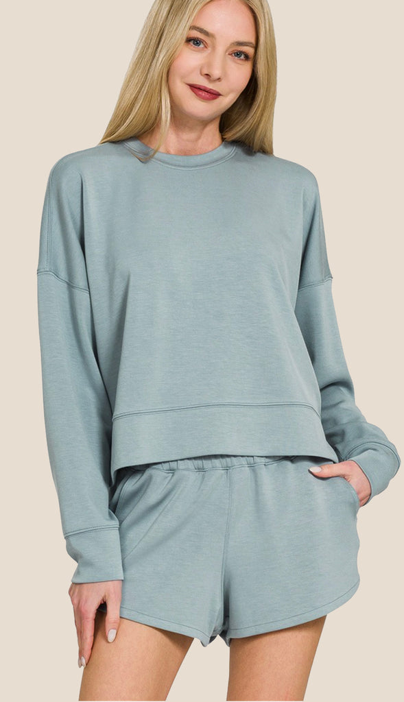 Scuba Sweatshirt And Shorts Set- Rose