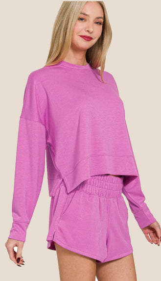 Scuba Sweatshirt And Shorts Set- Bright Mauve