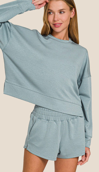 Scuba Sweatshirt And Shorts Set- Blue Grey