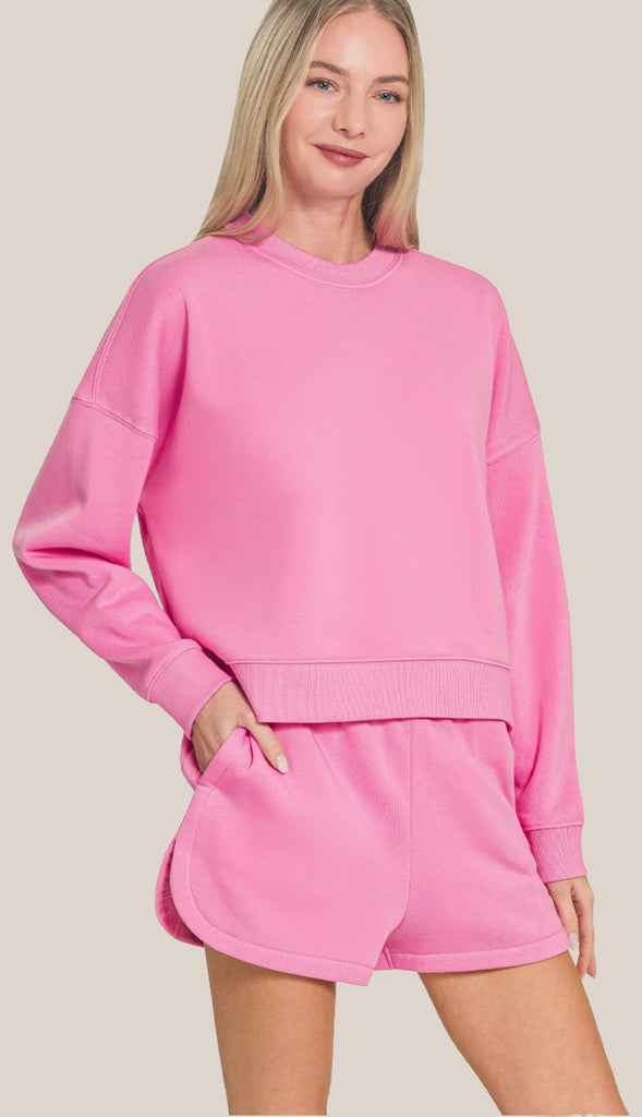 Taylor Fleece Sweatshirt & Short Set- Ash Mocha