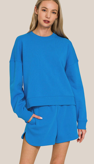 Taylor Fleece Sweatshirt & Short Set- Candy Pink