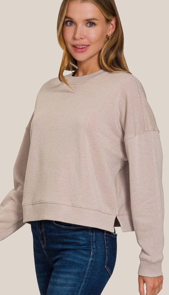 Taylor Fleece Sweatshirt & Short Set- Ash Mocha