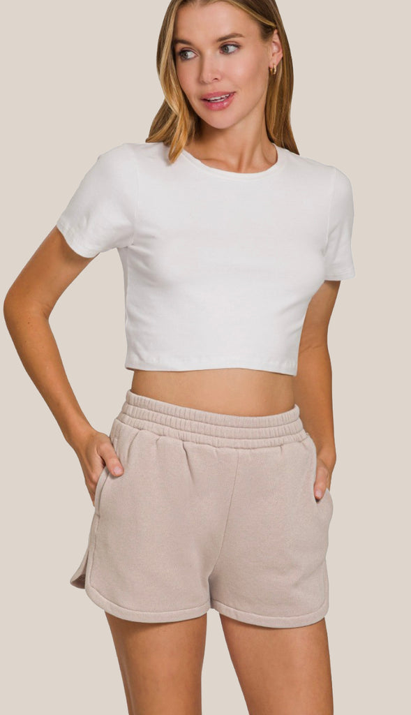Taylor Fleece Sweatshirt & Short Set- Sand Beige