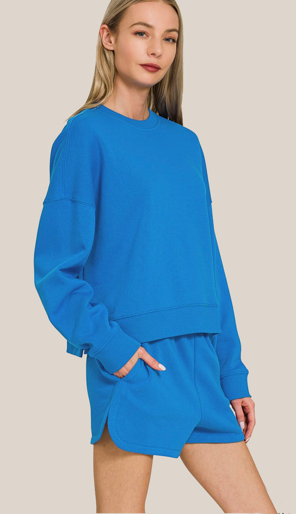 Taylor Fleece Sweatshirt & Short Set- Candy Pink
