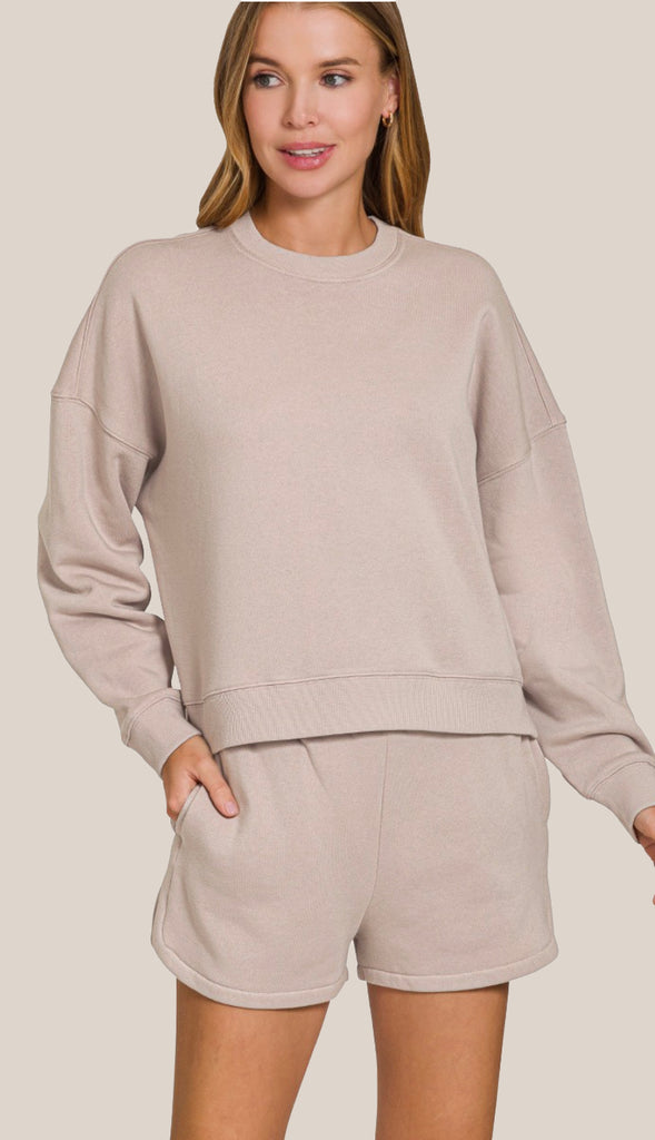 Taylor Fleece Sweatshirt & Short Set- Ocean Blue