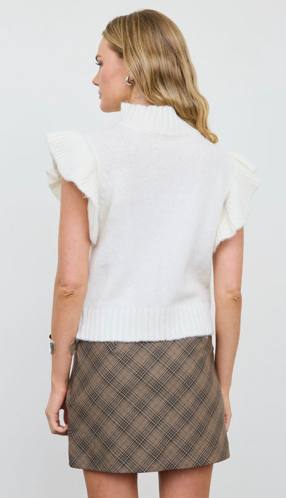 Greta Ruffle Sleeve Mock Neck Sweater- Taupe