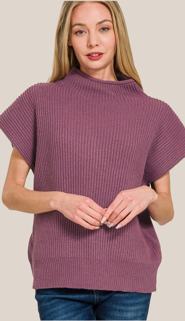 Sophia Mock Neck Sweater- Eggplant
