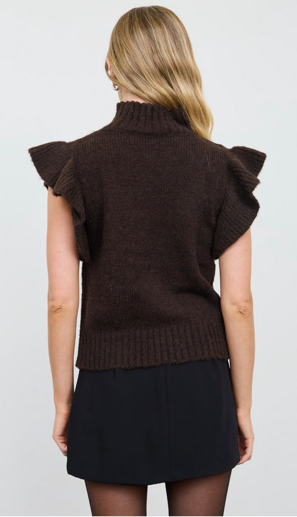 Greta Ruffle Sleeve Mock Neck Sweater- Taupe