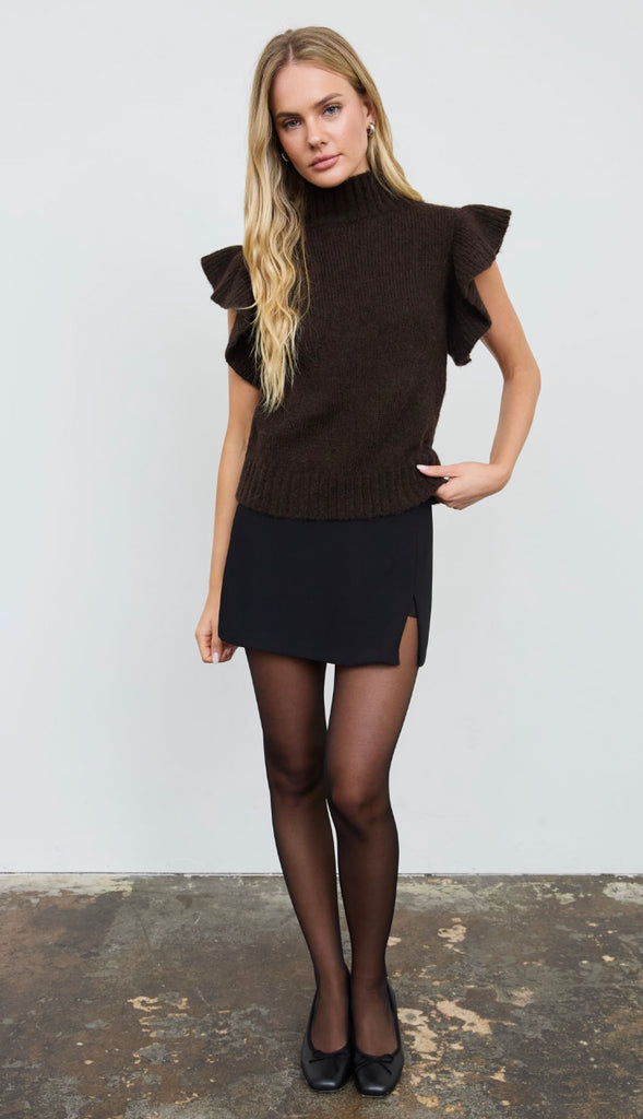Greta Ruffle Sleeve Mock Neck Sweater- Oatmeal/Cream