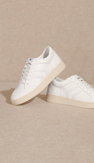 Braided Detail Leather Sneakers- White