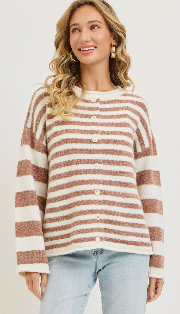 Everyday Relaxed Striped Cardigan- Blue