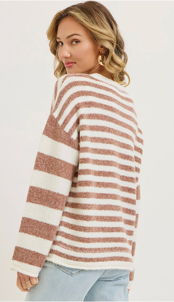 Everyday Relaxed Striped Cardigan- Cinnamon