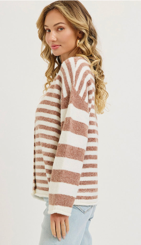 Everyday Relaxed Striped Cardigan- Blue
