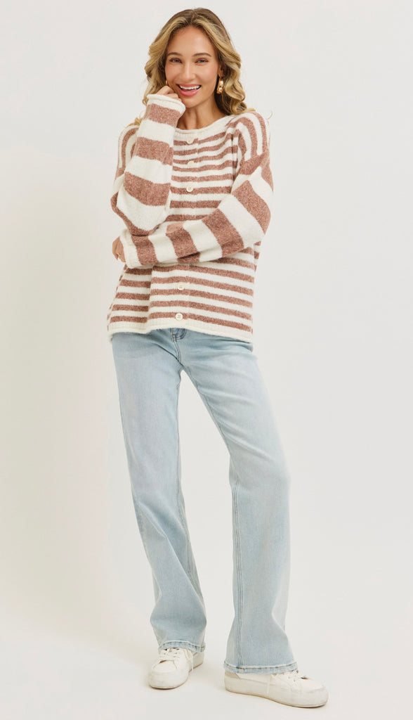 Everyday Relaxed Striped Cardigan- Blue