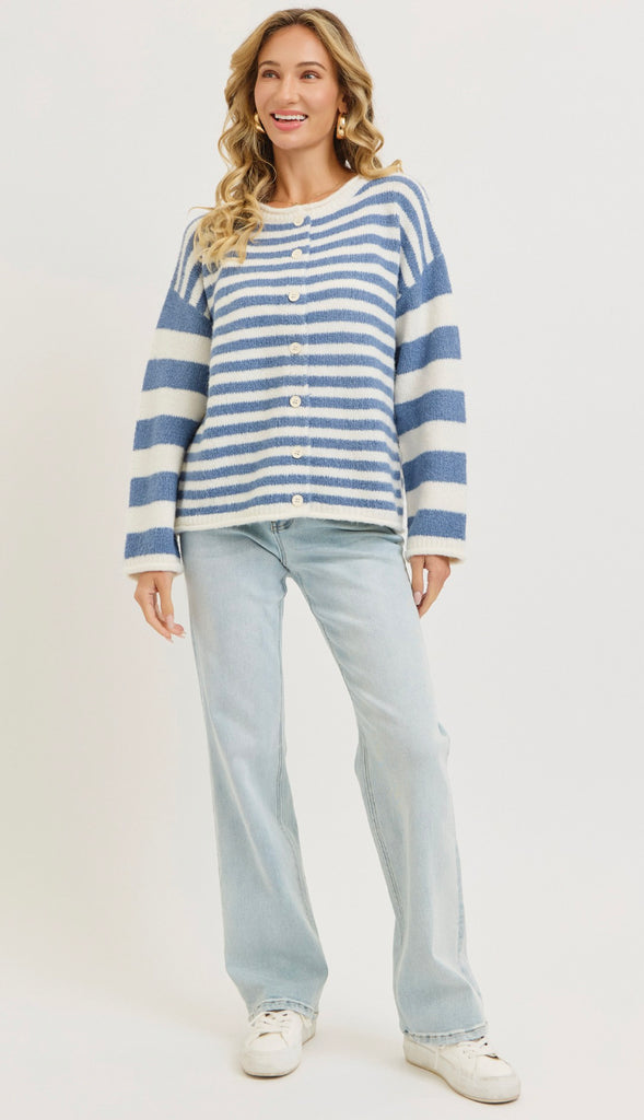 Everyday Relaxed Striped Cardigan- Cinnamon