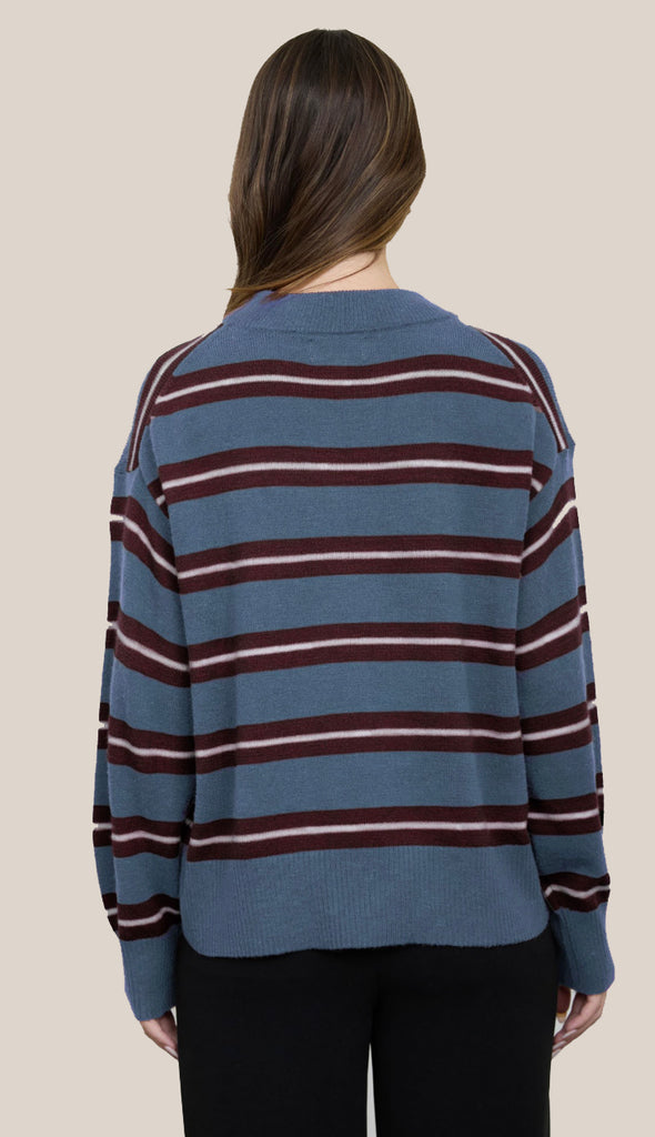 Clara Stripe Crewneck- Dusty Blue/Brown