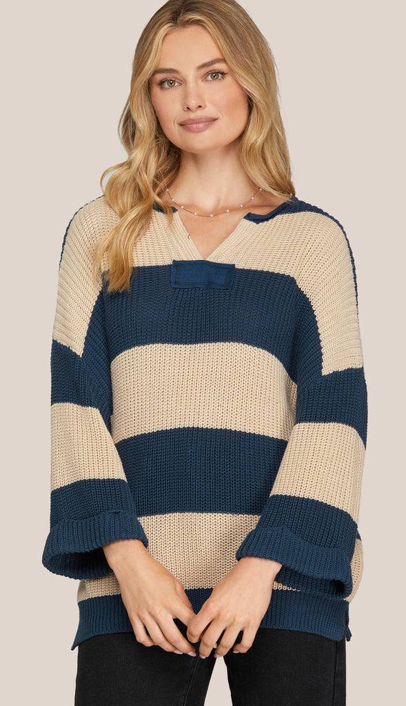 Esther 3/4 Sleeve Stripe Sweater- Mauve