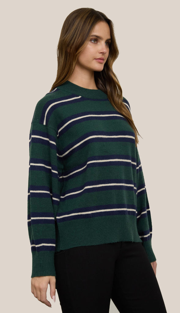 Clara Stripe Crewneck- Green/Navy
