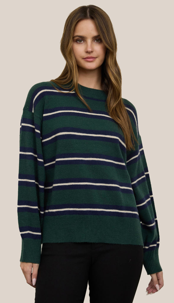 Clara Stripe Crewneck- Green/Navy
