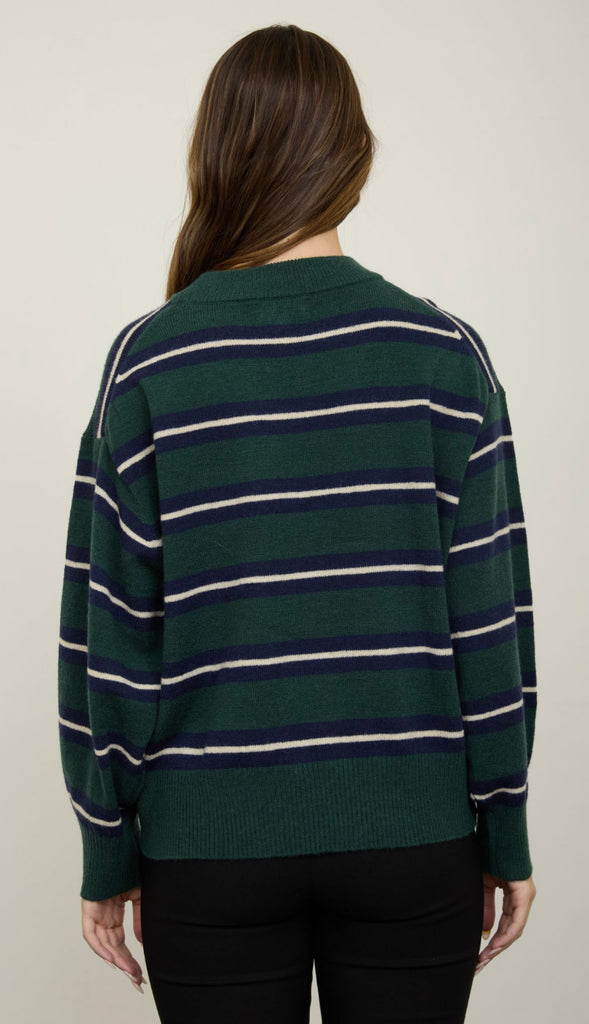 Clara Stripe Crewneck- Dusty Blue/Brown