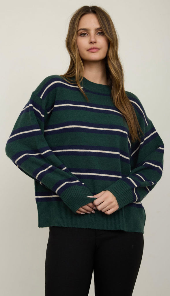Clara Stripe Crewneck- Green/Navy