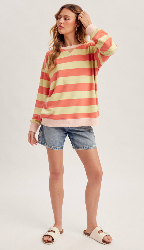 Sunday Funday Color Block Stripe Sweatshirt- Blueberry Pink
