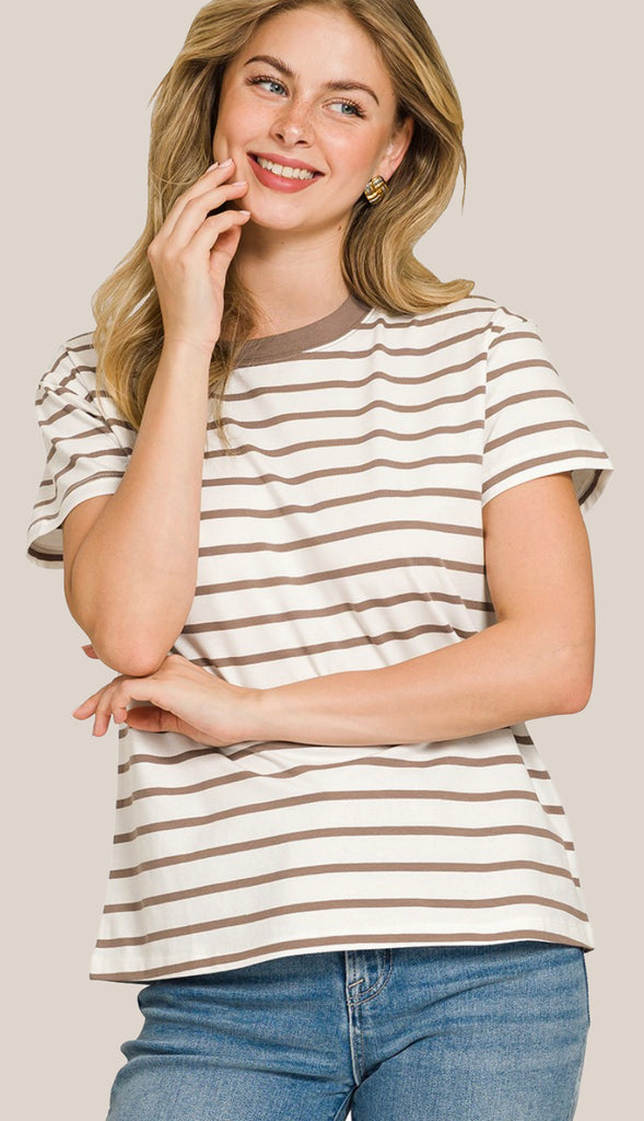 Soft Cotton Striped Crewneck Tee- Ocean Blue
