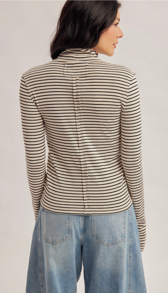 Julia Stripe Turtle Neck Top- Ecru