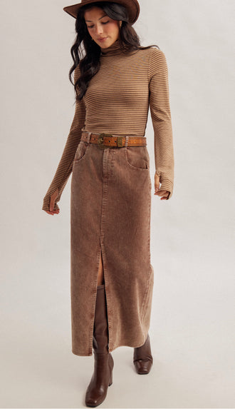 Julia Stripe Turtle Neck Top- Mocha