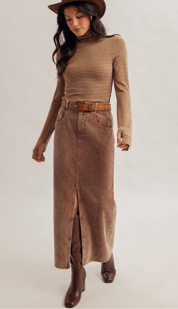 Julia Stripe Turtle Neck Top- Ecru