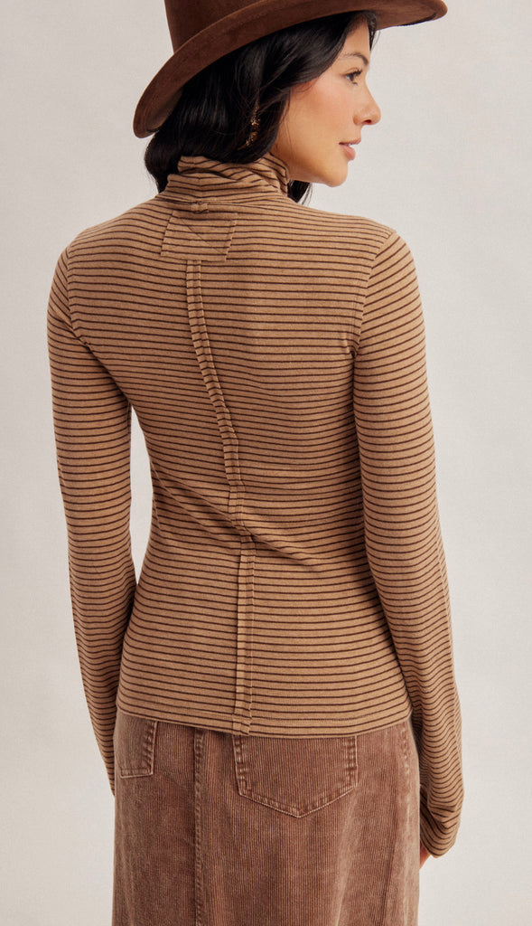 Julia Stripe Turtle Neck Top- Mocha