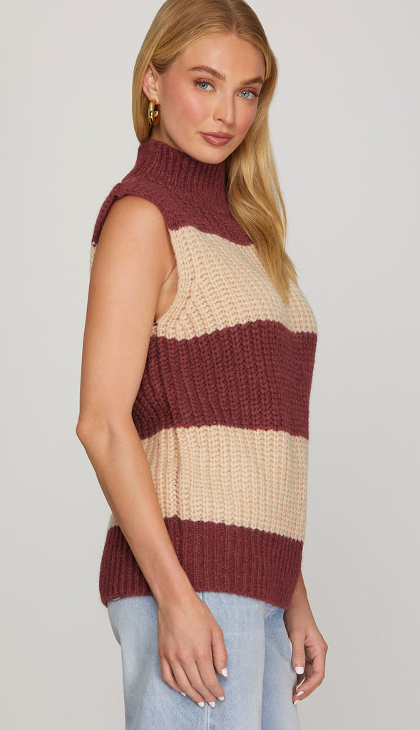Scarlett Striped Sleeveless Sweater- Wine