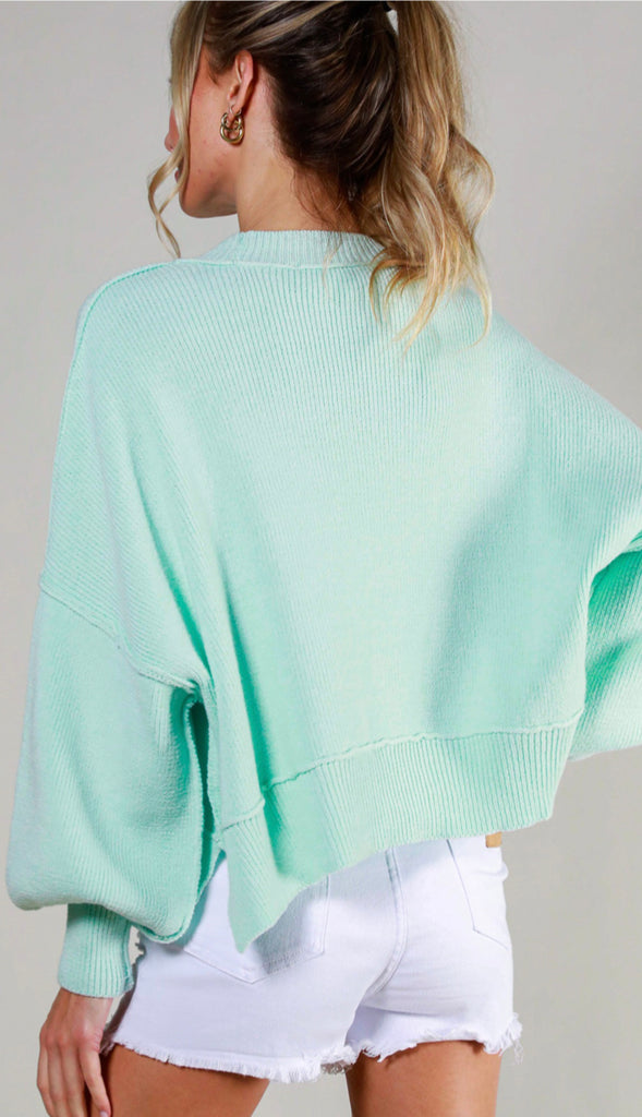 Take A Moment Balloon Sleeve Sweater- Coral