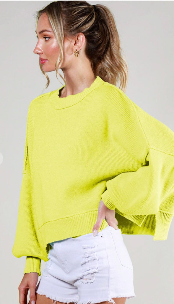 Take A Moment Balloon Sleeve Sweater- Coral