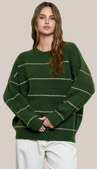 Danica Stripe Oversized Sweater- Hunter Green