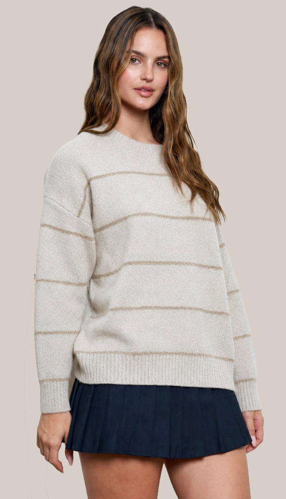 Danica Stripe Oversized Sweater- Hunter Green