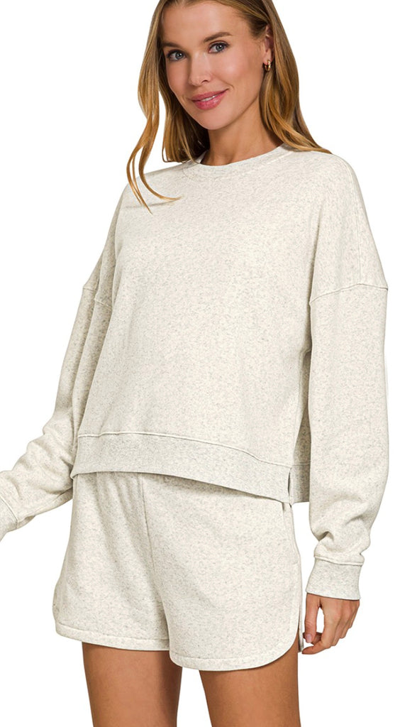 Taylor Fleece Sweatshirt & Short Set- Heather Grey