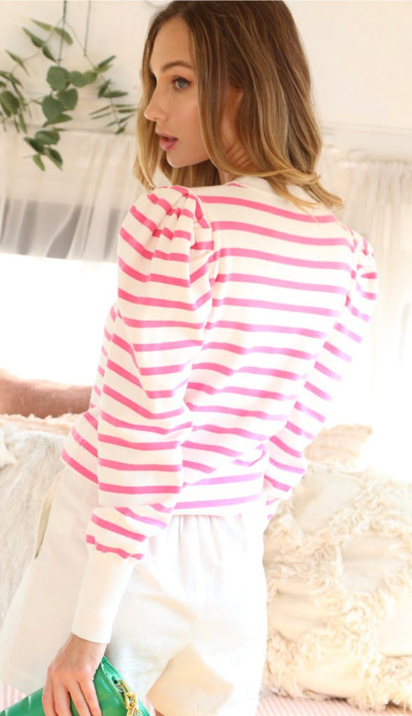 Lively Puff Sleeve Stripe Sweater- Lavender