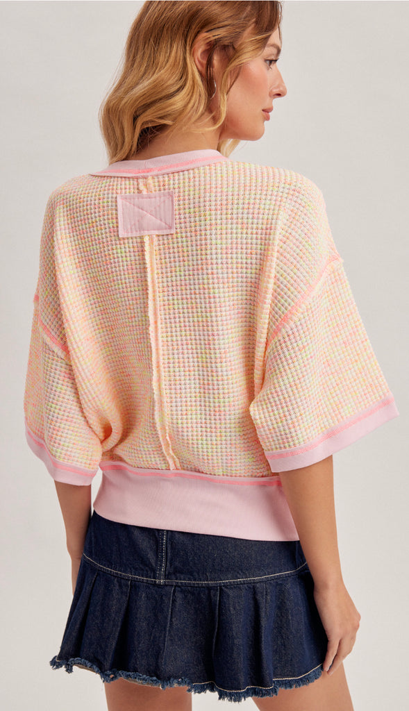 Rainbow Waffle Fabric Top- Pink Multi