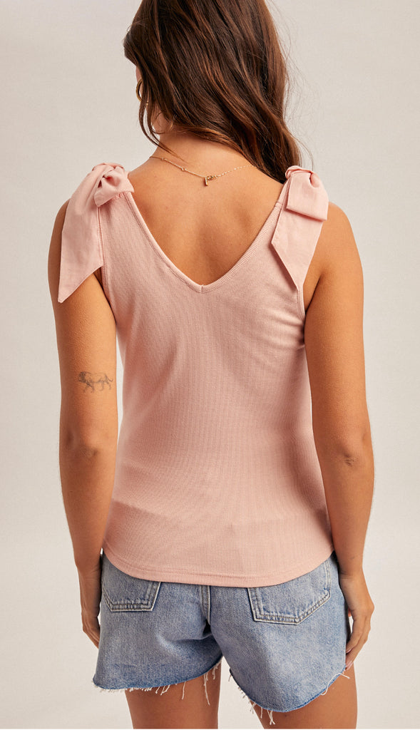 Isla Ribbed Bow Tie Sleeveless Top- Black