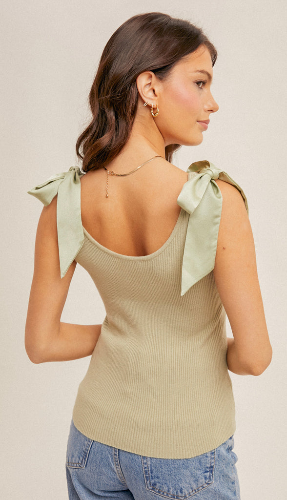 Emmy Tie Sweater Tank- Sage