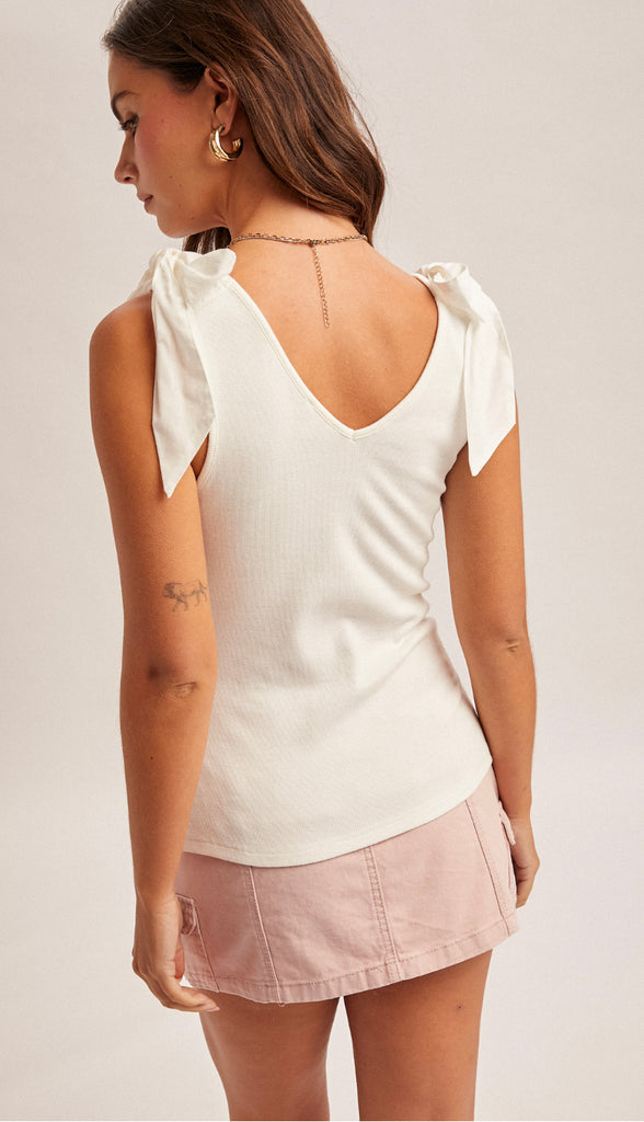 Isla Ribbed Bow Tie Sleeveless Tank- Pink