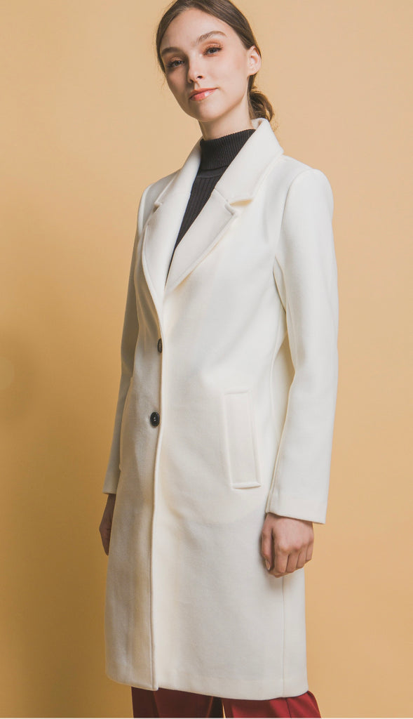 Uptown Chic Longline Notch Lapel Coat- Ivory